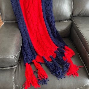 Handmade Knitted Blanket Red and Blue América Patriotic Quilt Afghan